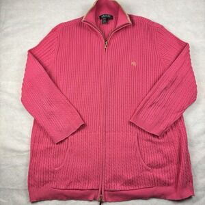 Lauren Ralph Lauren Women's Sweater Full Zip Pink With Gold Tone Zipper XL